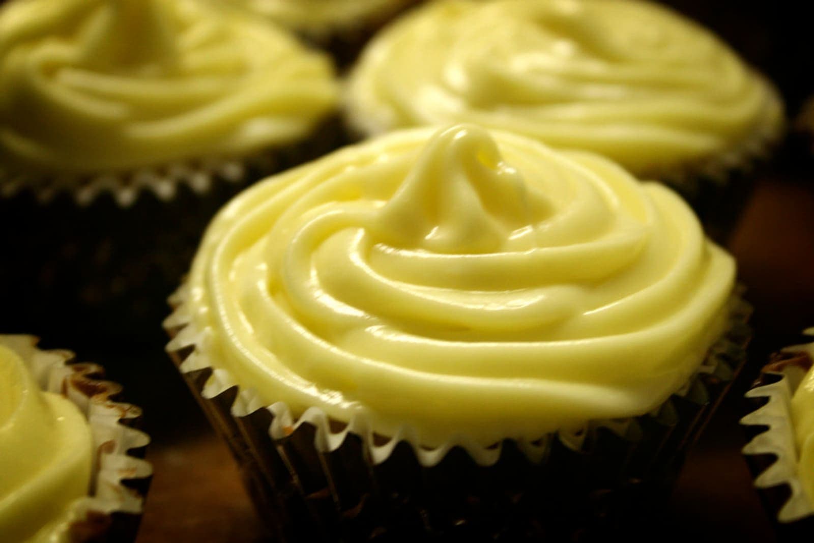 Swirls of thick, tangy dairy-free cream cheese frosting.