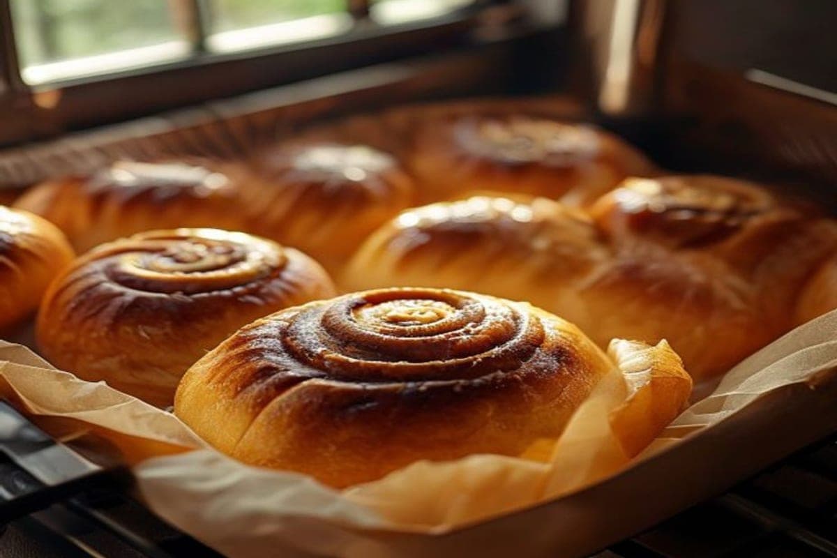 shaped cinnamon rolls arranged on parchment inside an air fryer basket before cooking (AI-generated editorial image)