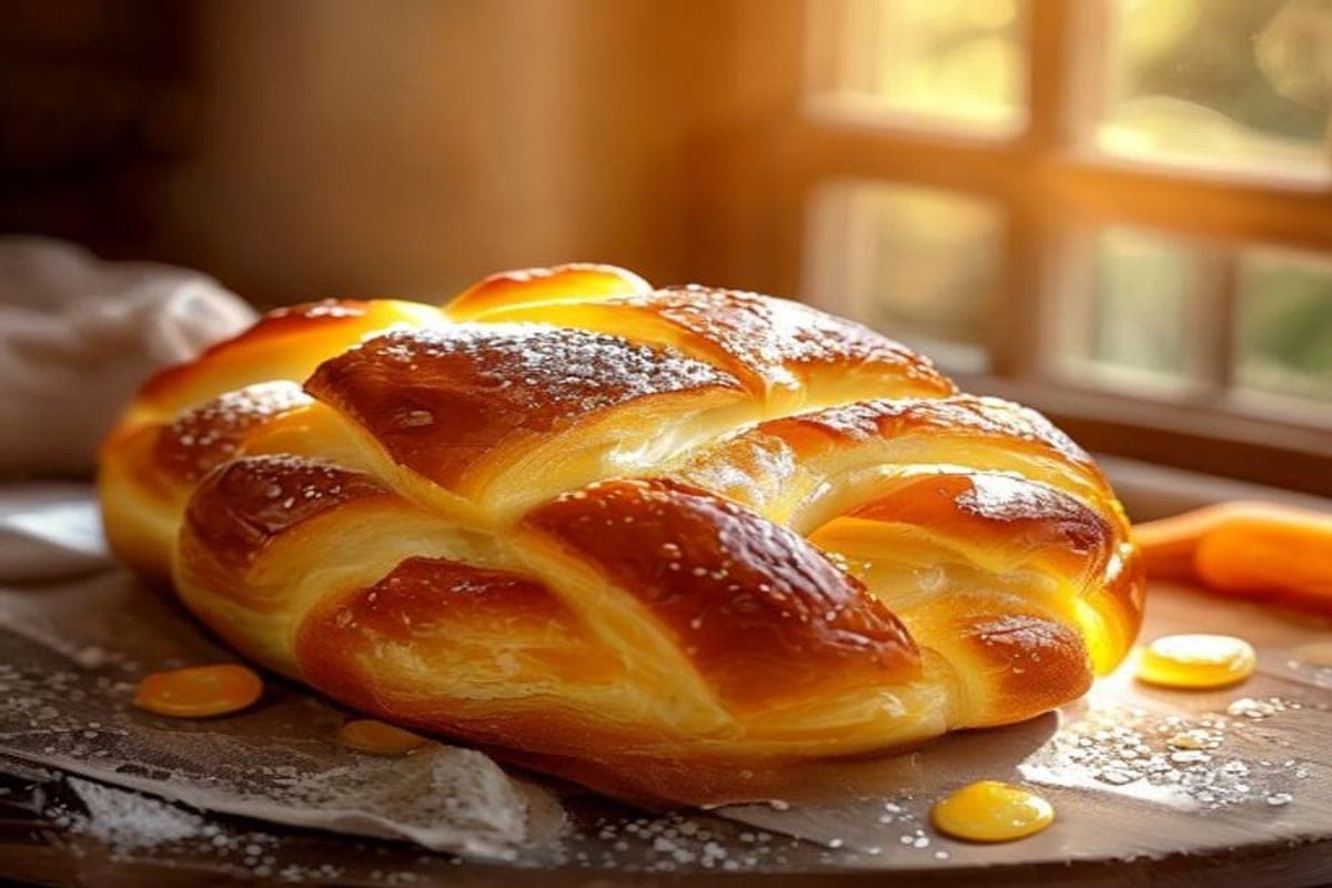 shiny enriched brioche dough with butter being folded in (AI-generated editorial image)