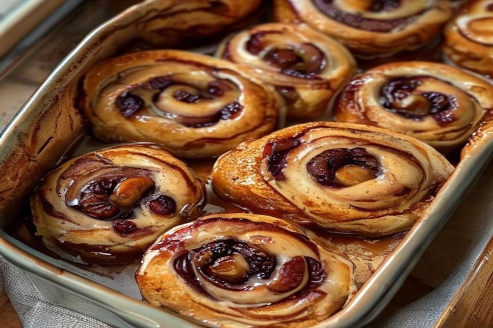 cinnamon raisin rolls with plump raisins throughout the cinnamon swirl (AI-generated editorial image)