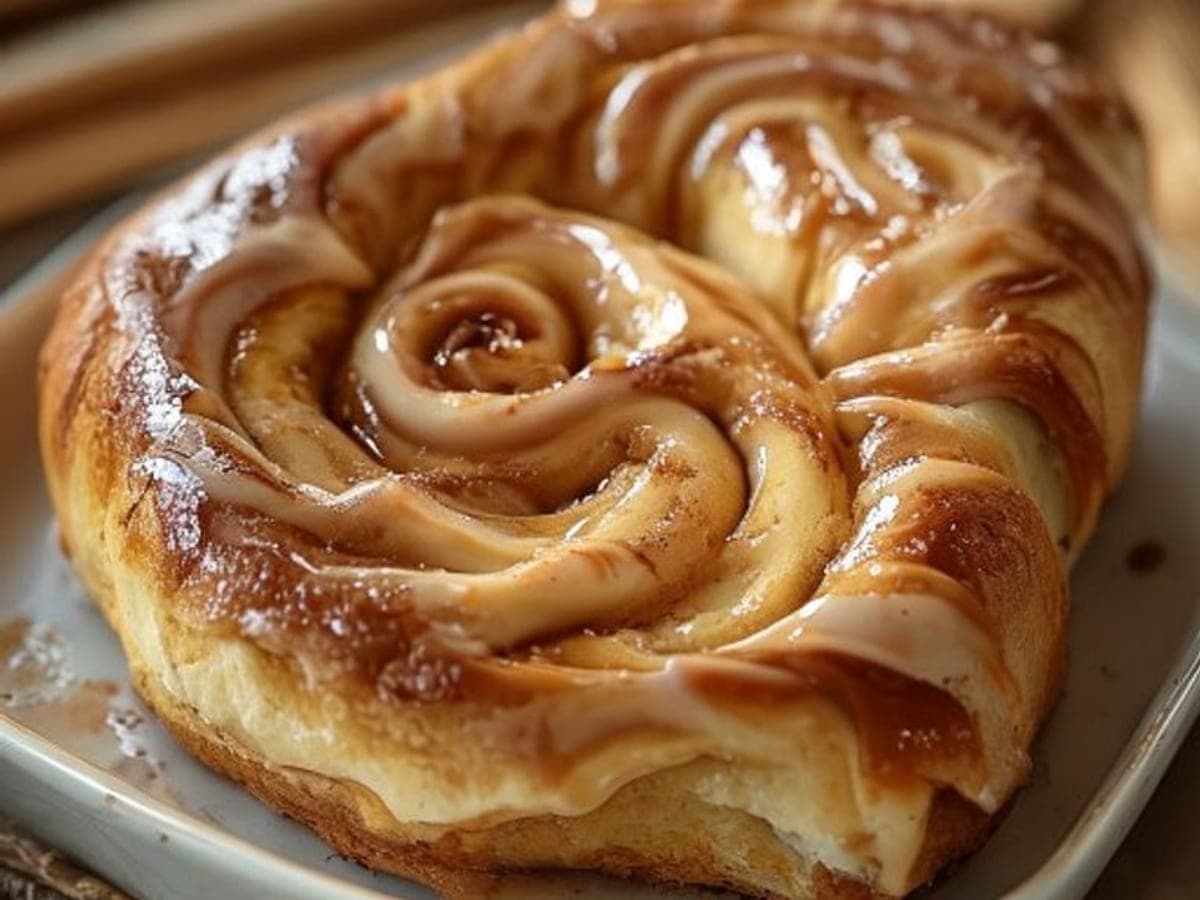 a dairy free cinnamon roll pulled apart showing a soft crumb (AI-generated editorial image)