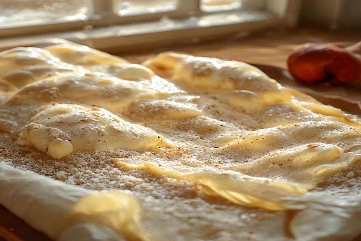 stretchy fathead dough of melted mozzarella and almond flour being kneaded and rolled out on parchment (AI-generated editorial image)