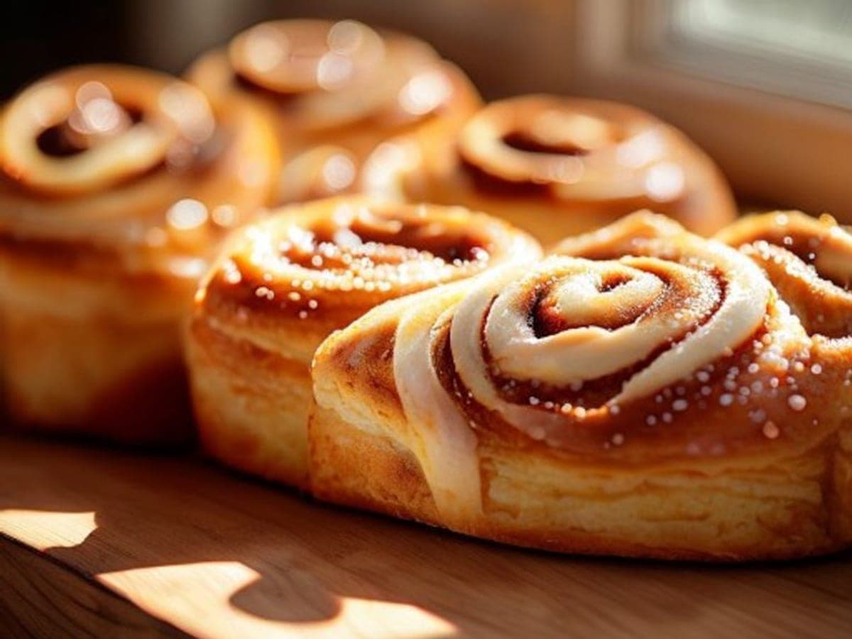a few mini cinnamon rolls close up (AI-generated editorial image)