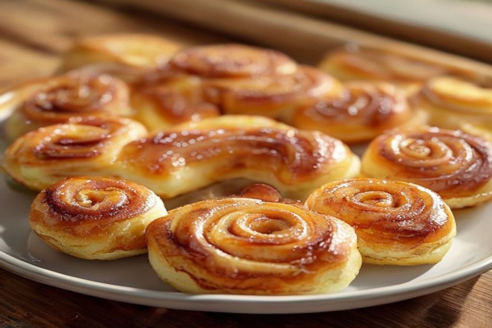 bite size mini cinnamon rolls arranged on a plate (AI-generated editorial image)