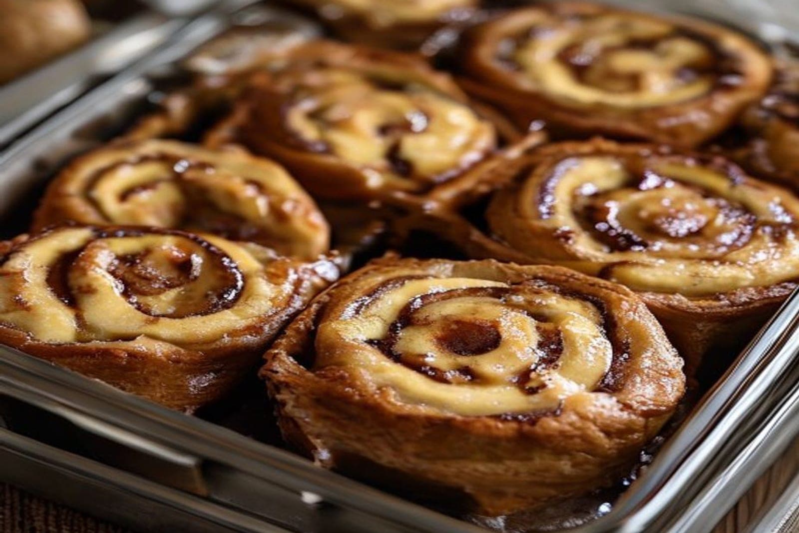 individual cinnamon rolls baked in a metal muffin tin (AI-generated editorial image)