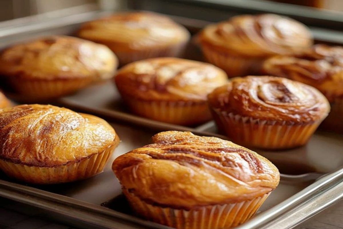 shaped cinnamon rolls placed into individual muffin tin wells before baking (AI-generated editorial image)
