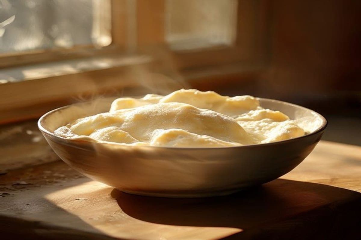 a bowl of quick-rise yeast dough proofing in a warm spot (AI-generated editorial image)