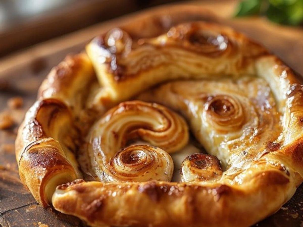 a chewy pizza-dough cinnamon roll pulled apart showing an open bready lean crumb and cinnamon swirl (AI-generated editorial image)