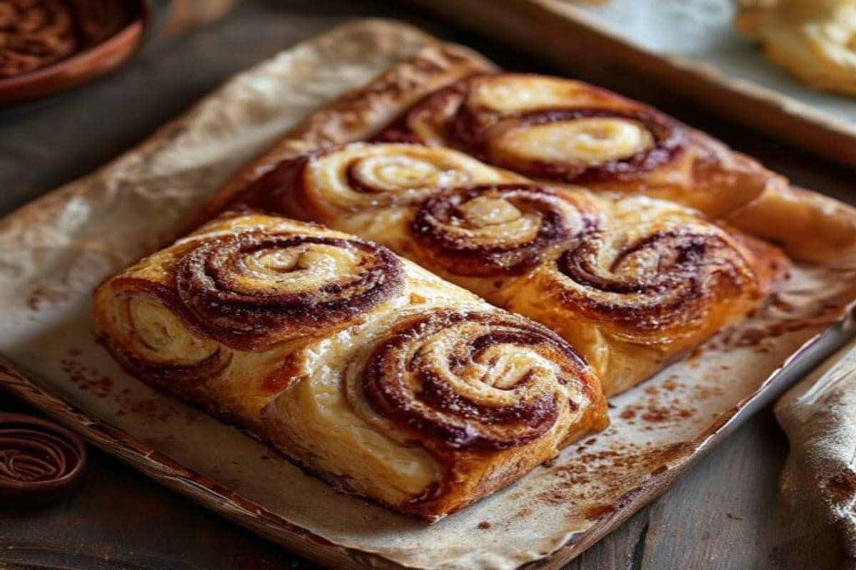 deep red cocoa cinnamon roll dough rolled into a rectangle spread with cinnamon sugar (AI-generated editorial image)
