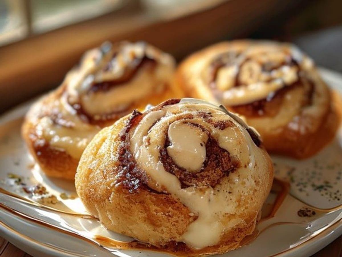 a cinnamon roll from a sheet pan batch on a plate (AI-generated editorial image)
