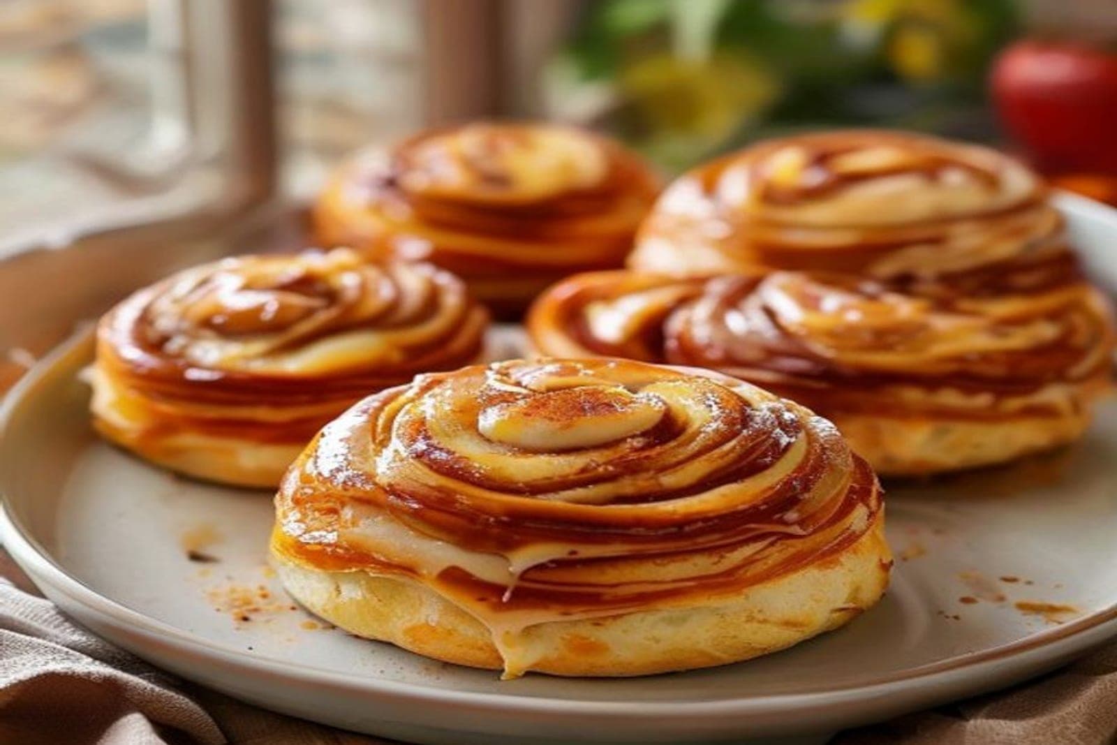 a pan of cinnamon rolls made with warm golden-orange sweet-potato enriched dough (AI-generated editorial image)